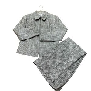 Allison W Suit Set Womens 10 Black White 100% Silk Jacket Pants Tweed 2 Piece‎